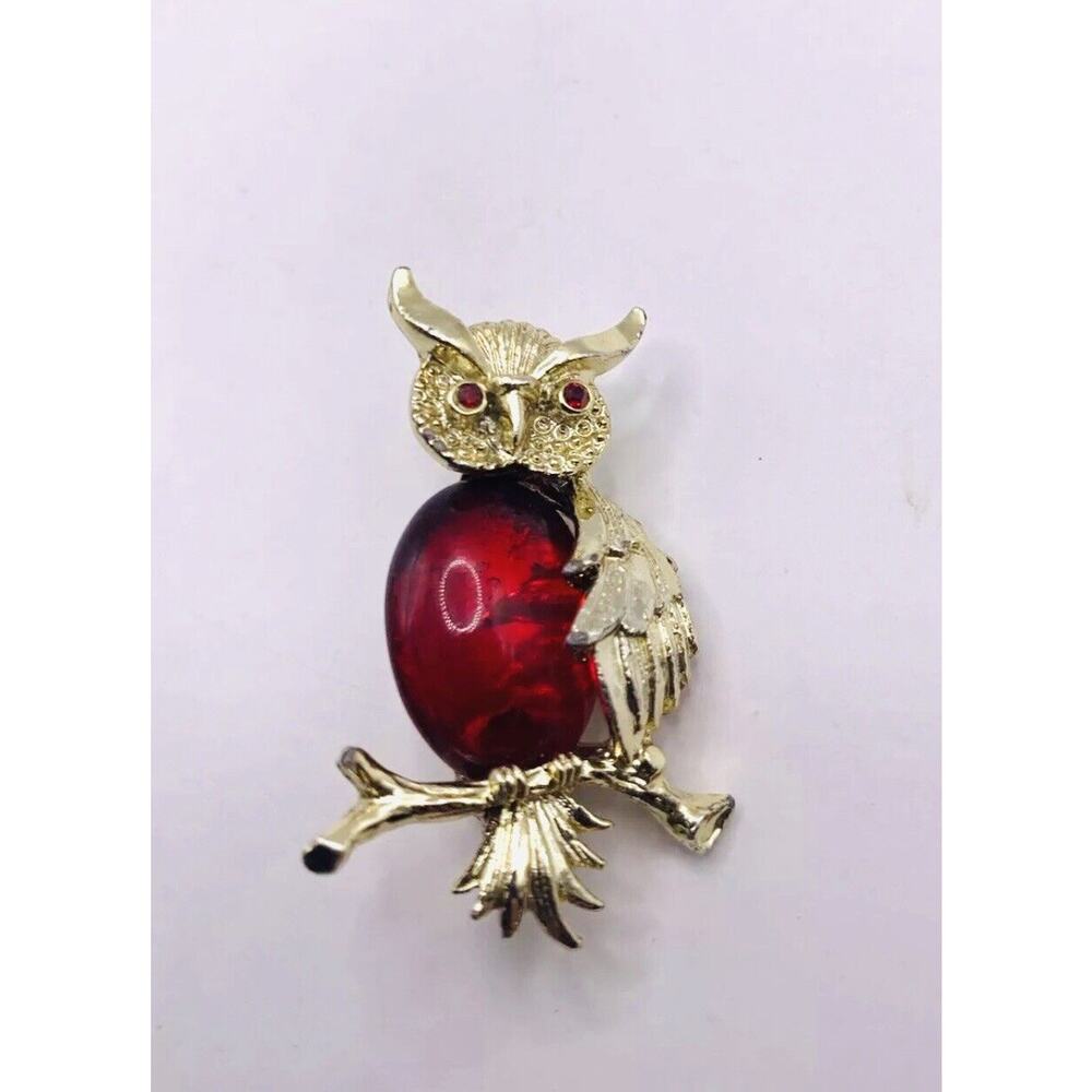 Vintage Gerry's jelly belly owl brooch gold tone 1.5" pin fun J3